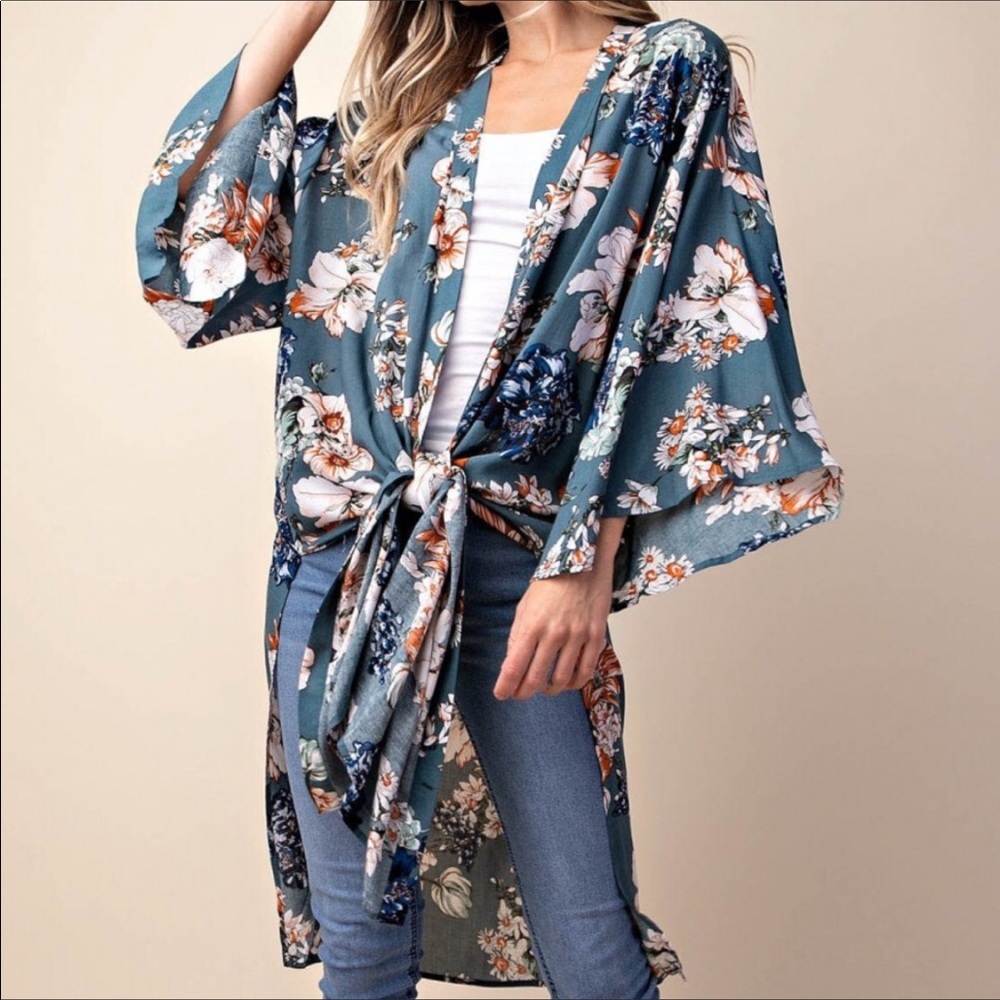 💃Last! Belinda Floral Kimono Duster Maxi Boho - Picture 3 of 5
